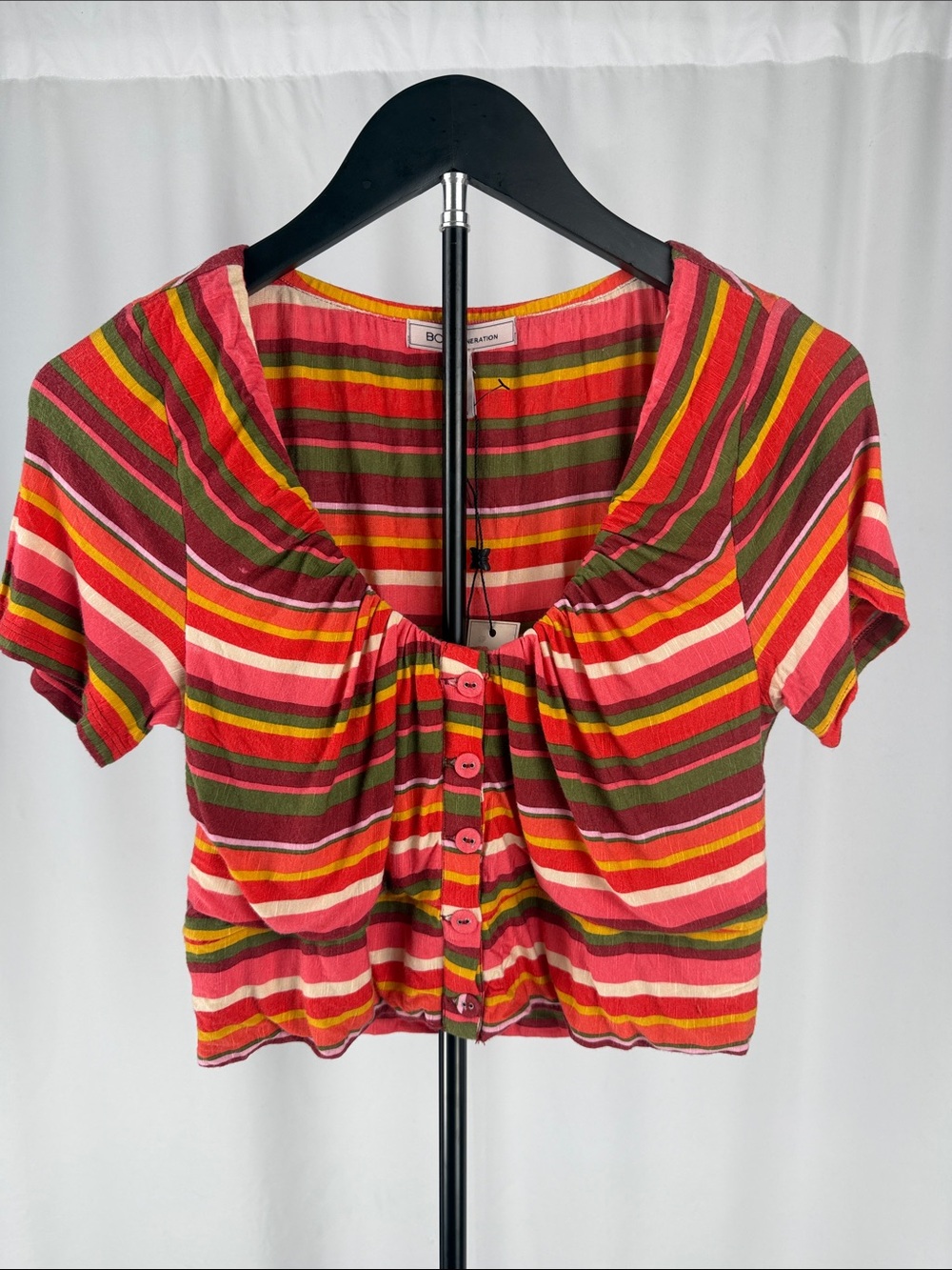 NWT BCBGeneration Multicolor Striped Tie Front Crop Top XS